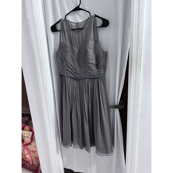J Crew Gray Silk Chiffon Clara Dress Illusion Mesh Yoke Fitted Bodice 10 - Picture 1 of 7